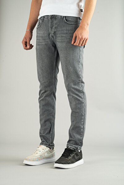 bombe Ανδρικό τζιν παντελόνι σε γκρι αντίκες πλυμένο Stretchy Slim Fit Slim Fit