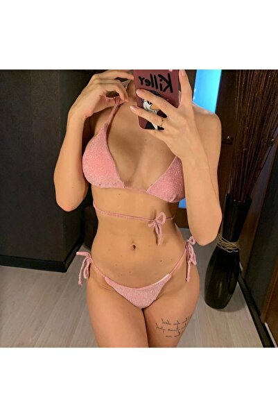 DESİGNEDBYD Parlak Simli Kadın Bikini Takımı 2 Parça Bikini Set Beach