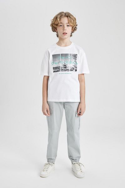 DeFacto Boy's Cargo Fit Lace-Up Elastic Leg Pocket Jogger Gabardine Trousers C0995A824Sp