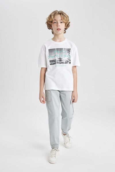 DeFacto Boy's Cargo Fit Lace-Up Elastic Leg Pocket Jogger Gabardine Trousers C0995A824Sp