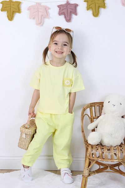 Harika KIDS Girl's Linen Shorts and Embroidered Shorts Double Set
