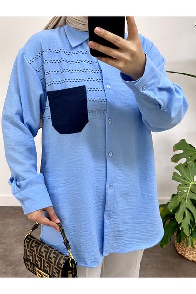 ASEL FASHİON Cămașă albastră din in