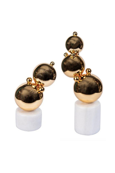 MIARIK DESIGN & DEKORASYON Dekoratif Mermer Kaideli 2li Gold Top Top Balon Dekor