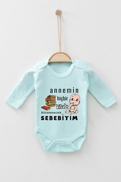 ADABEBEK 100% Cotton Mom's Book That Can't Read Printed Long Sleeve Snap Bodysuit