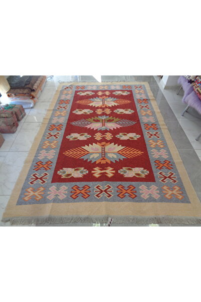 ŞAHMERDANOĞLU Şahmerdanoğlu Bordo Çift Yüzlü Büyük Kilim Sıfır Uşak Kilimi, E...