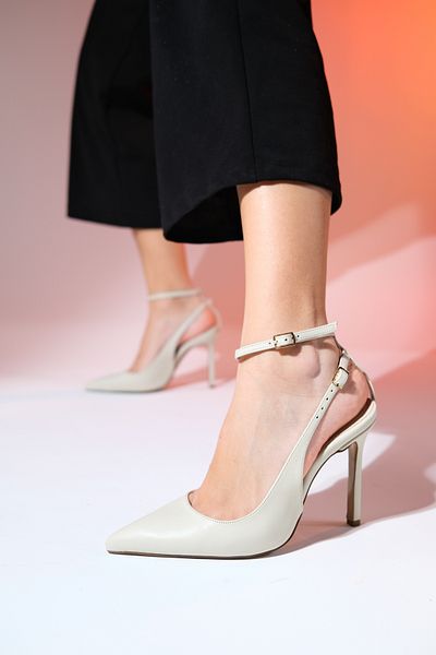 LuviShoes UBUNTU Ecru Skin Damen-Schuhe mit spitzem Zehenbereich und hohem Absatz