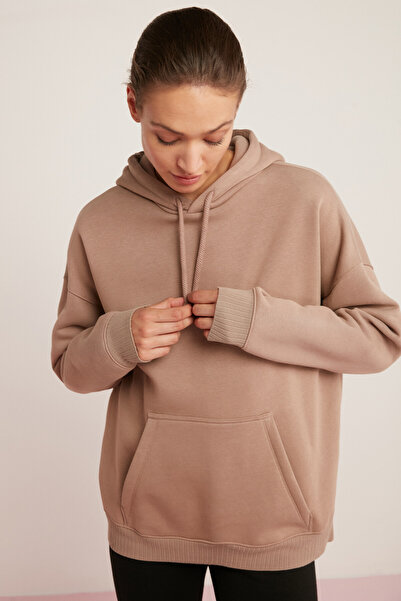 ETHIQUET Γυναικείο φούτερ Carly με φλις εσωτερικά, απαλό, με κουκούλα και κα pockets, oversized fit, ροζ.