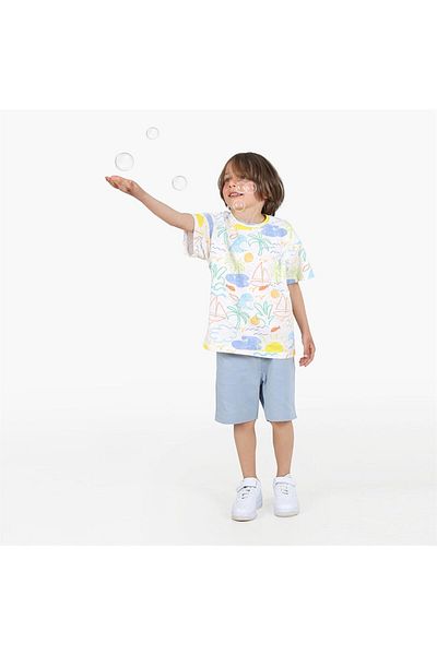 LUESS Boy's Colorful Patterned White Blue Bottom and Top Set