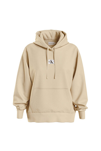 Calvin Klein Jeans Hood Collar Plain Beige Women's Sweatshirt J20J222539Aat