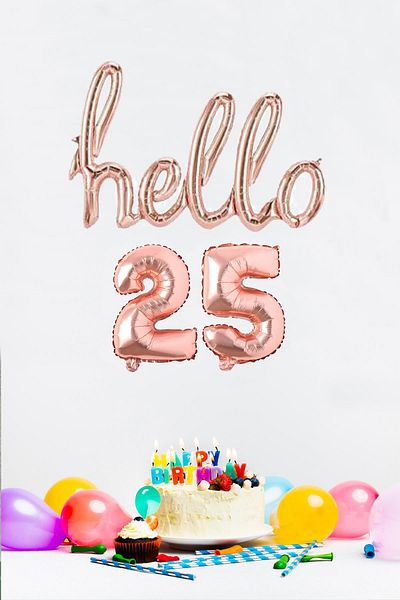PEKSHOP 25 Years Birthday Balloons - Hello 25 Handwritten Rose Gold Color Foil Balloon