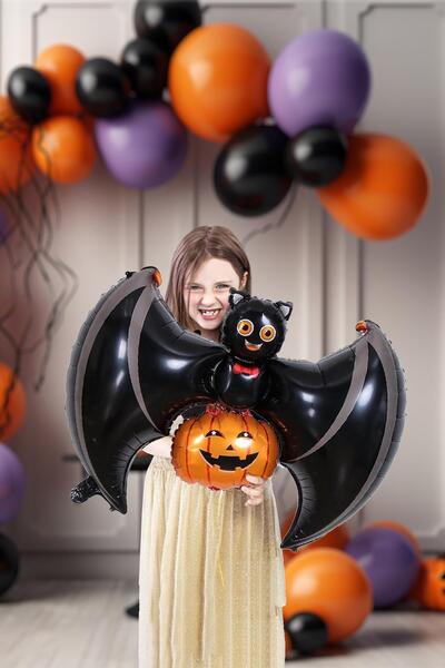 PEKSHOP Cadılar Bayramı Balonu Yarasa Balkabağı Halloween Balonu
