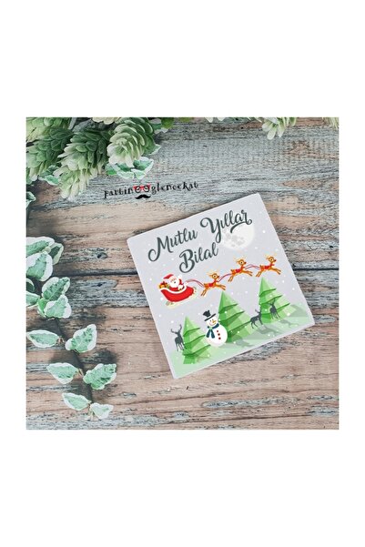 PEKSHOP Isme Özel Noel Baba-geyikler Bardak Altlığı