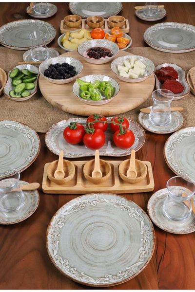 Bambum 49 Pieces 6-Person Lenny Porcelain Breakfast Set - Luxury Breakfast Presentation Set