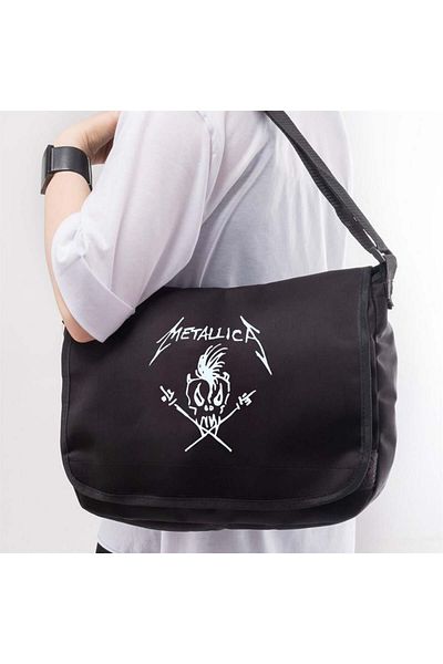 Toum EYSAVERDE Rock Series - Geantă unisex neagră cu imprimeu cu craniu Metallica
