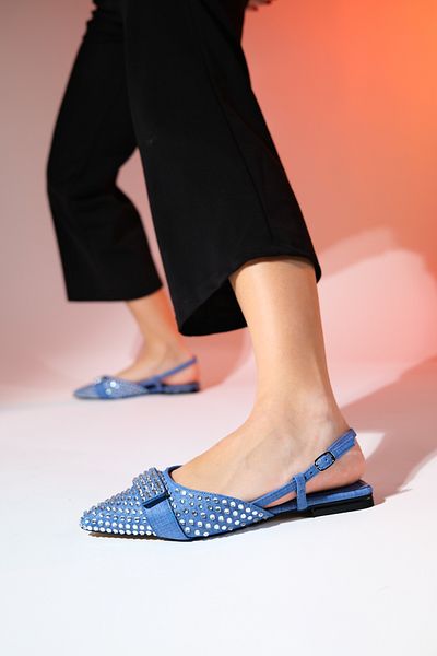 LuviShoes Sandale plate pentru femei KELP Denim Blue Stone