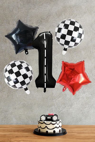 PEKSHOP Race Themed Number Age Balloon Set 5 Pieces Race Themed Birthday Balloon Set