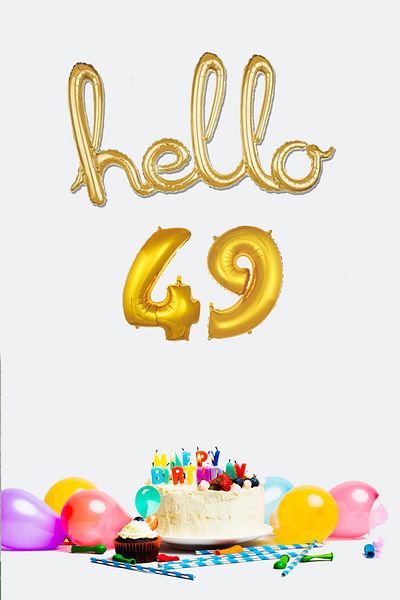 PEKSHOP 49 Years Birthday Balloons - Hello 49 Handwritten Gold Color Foil Balloon
