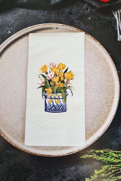 PEKSHOP Vazoda Sarı Çiçekler Konuşan Peçete Sunum Peçetesi