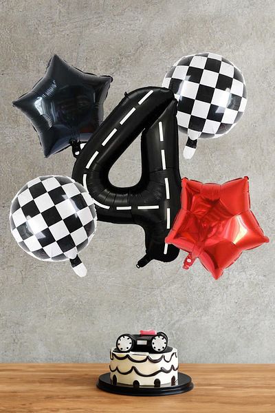 PEKSHOP Race Themed Number Age Balloon Set 5 Pieces Race Themed Birthday Balloon Set