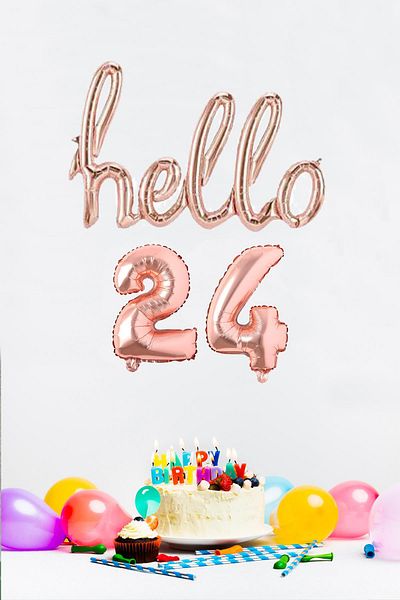 PEKSHOP 24 Years Birthday Balloons - Hello 24 Handwritten Rose Gold Color Foil Balloon