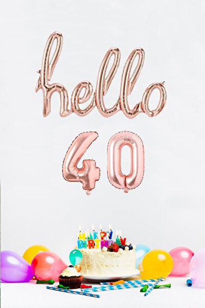 PEKSHOP 40 Yaş Doğum Günü Balonları - Hello 40 El Yazısı ROSE GOLD Renk Folyo...