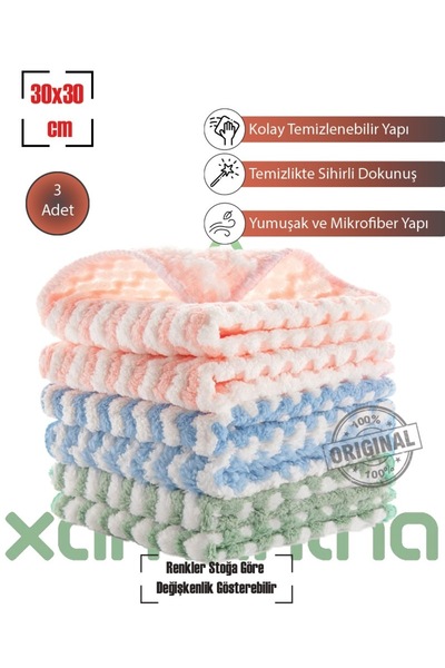 XAMANTHA 3 Adet Mikrofiber Puf Bez - Süper Emici Bez - Mikrofiber Bez - Polar...