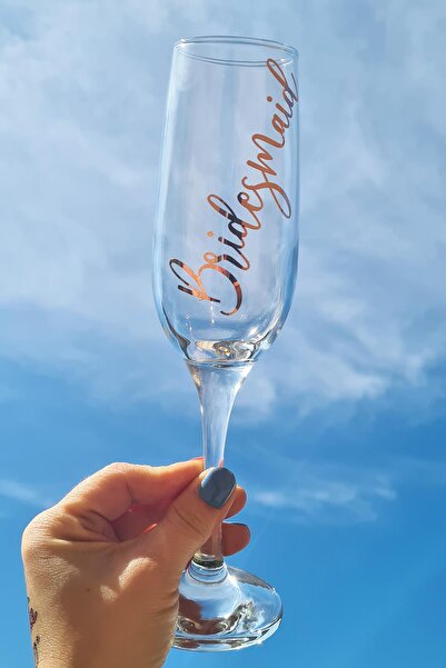 PEKSHOP Rose Gold Varak Bridesmaid Yazılı Gelin Şampanya Kadehi