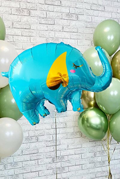 PEKSHOP بالون فيل من رقائق الفيل باللون الأزرق لعيد الميلاد مع تفاصيل ذهبية