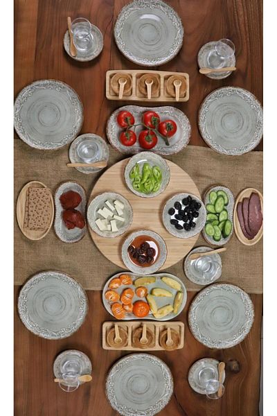Bambum 49 Pieces 6-Person Lenny Porcelain Breakfast Set - Luxury Breakfast Presentation Set