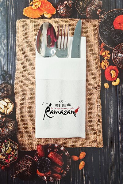 PEKSHOP Kumaş Dokulu Hoşgeldin Ramazan 11 Ayın Sultanı Baskılı Cepli Peçete 6...