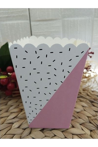 Deniz Party Store Pink triangle patterned Cardboard Popcorn Corn Chips Box 8 Pieces