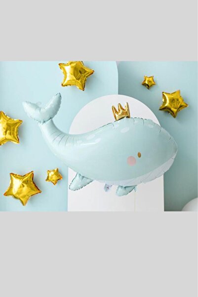 PEKSHOP بالون الحوت ذو التاج الذهبي بالون فويل على شكل الحوت 90 سم