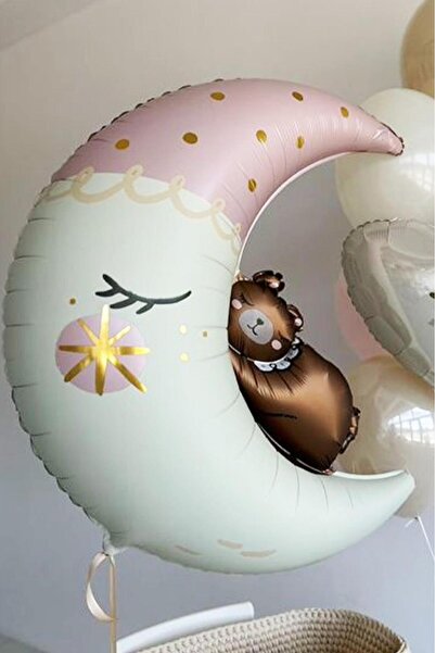 PEKSHOP بالون القمر مع دمية دب لطيف الدب القمر الجد احباط بالون الولادة استحم...