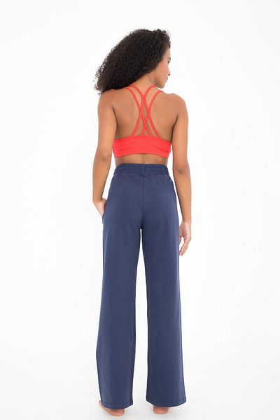 Comm-Ci Lax Navy Blue Organic Cotton Wide Leg Pants with Pockets