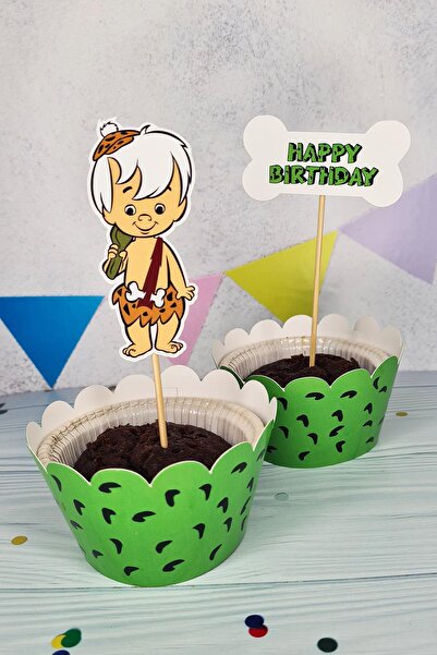 PEKSHOP Bambam Taş Devri Konsept Kürdan Süsleri Cupcake Süsleri Lüks Büyük Boy 10lu Paket