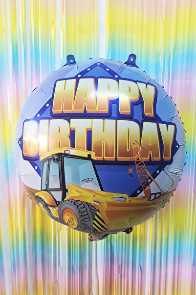 PEKSHOP بالون دائري من رقائق الفويل بطابع البناء، بالون عيد ميلاد مكتوب عليه ...