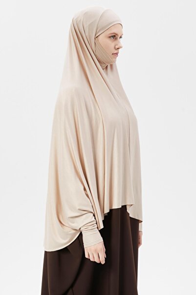 Altobeh Sleeve Souffle Sheet Top with Veil Practical Hijab - Nickeled Prayer Cover Sand Beige