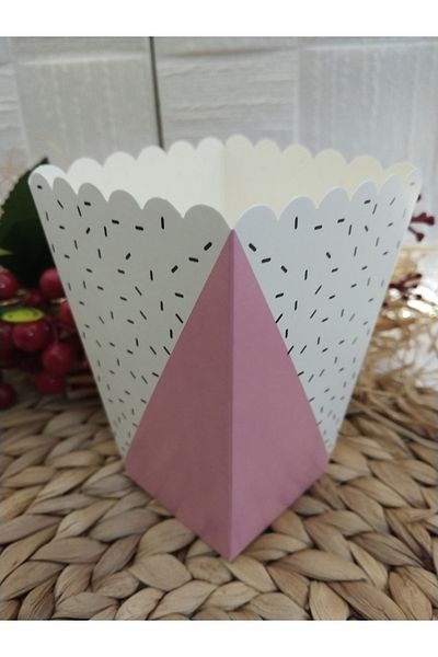 Deniz Party Store Pink triangle patterned Cardboard Popcorn Corn Chips Box 8 Pieces