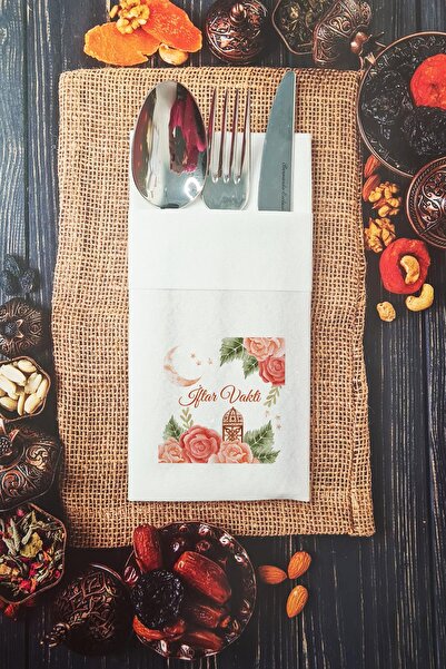 PEKSHOP Kumaş Dokulu Ramazan Peçetesi İftar Vakti Cepli Peçete 6 Adet