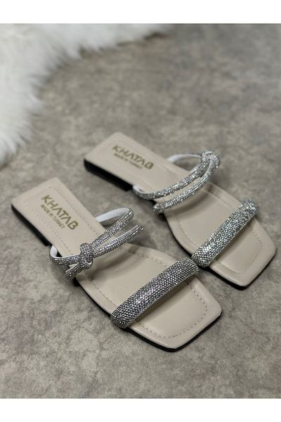 İmerShoes Daily Women's Beige Slippers with Single Strap and Low Heel, Blunt Toe, Comfortable Sole, Lightweight 09