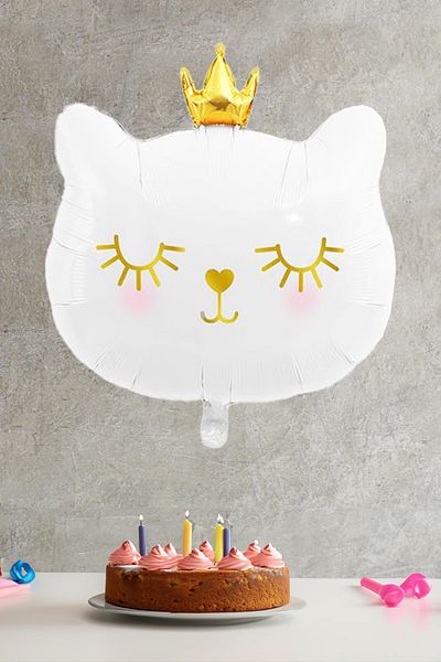 PEKSHOP White Cat Gold Crowned Foil Balloon
