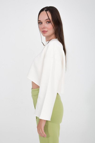 Comm-Ci Gabriel Cream Crew Neck Crop Sweatshirt