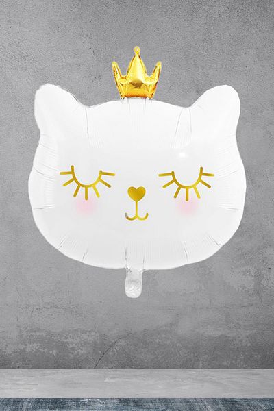 PEKSHOP White Cat Gold Crowned Foil Balloon