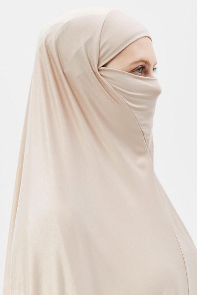 Altobeh Πρακτικό χιτζάμπ Hijab με μανίκια σουφλέ σεντόνια και περιτύλιγμα προσευχής Nikap Kum Beige