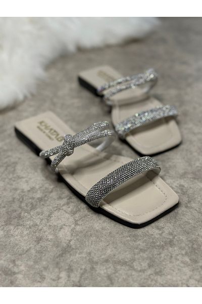 İmerShoes Daily Women's Beige Slippers with Single Strap and Low Heel, Blunt Toe, Comfortable Sole, Lightweight 09