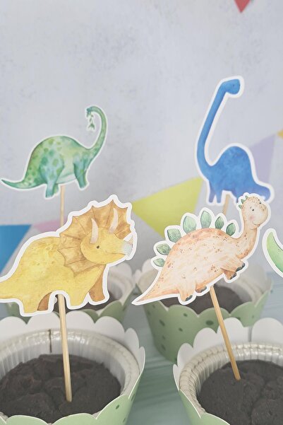 PEKSHOP Dinozor Konsept Kürdan Süsleri Cupcake Süsleri Lüks Büyük Boy 10lu Paket