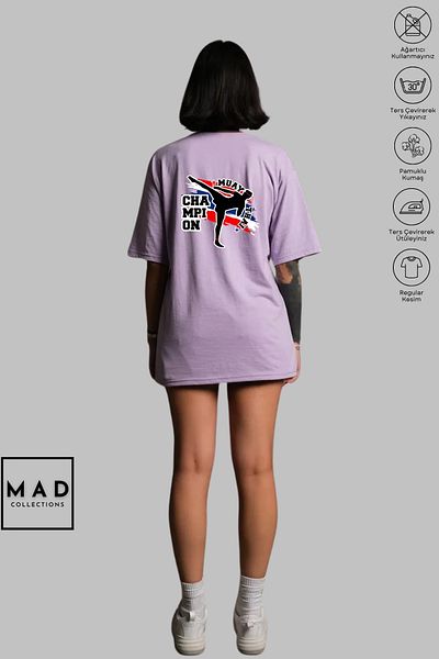 MAD COLLECTİON MAD COLLECTION Unisex Oversize Crew λαιμόκοψη βαμβακερό Muay Thai εμπριμέ κοντομάνικο μπλουζάκι