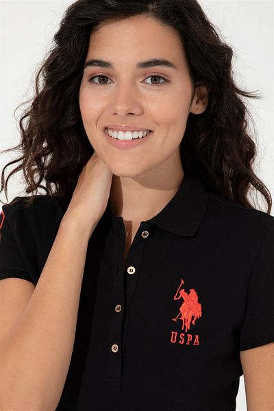 U.S. Polo Assn. Rochie neagră tricotată cu gât polo pentru femei