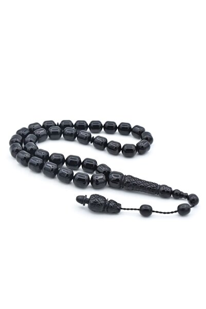 Murty99 Sistemli Fıçı Kesim Oyma İmameli Siyah Toz Pres Kehribar Tesbih