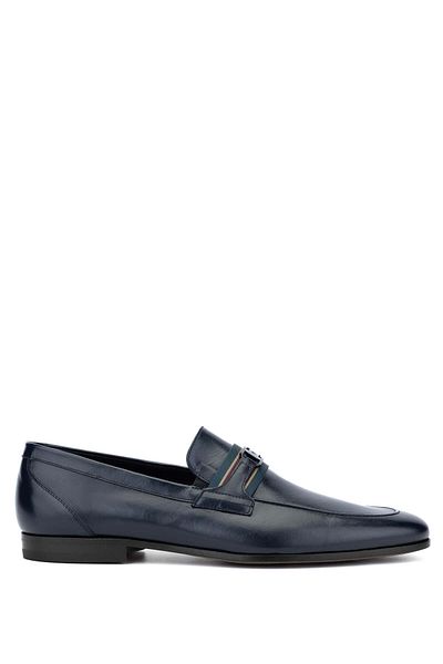 ROSSI Men's Genuine Leather Blue Loafer Shoes